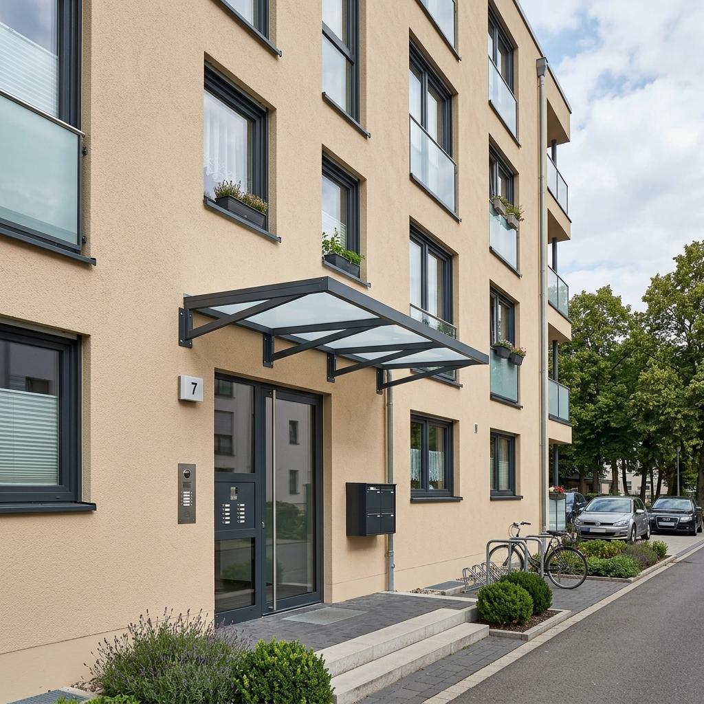 Aluminium-Vordach am Mehrfamilienhaus