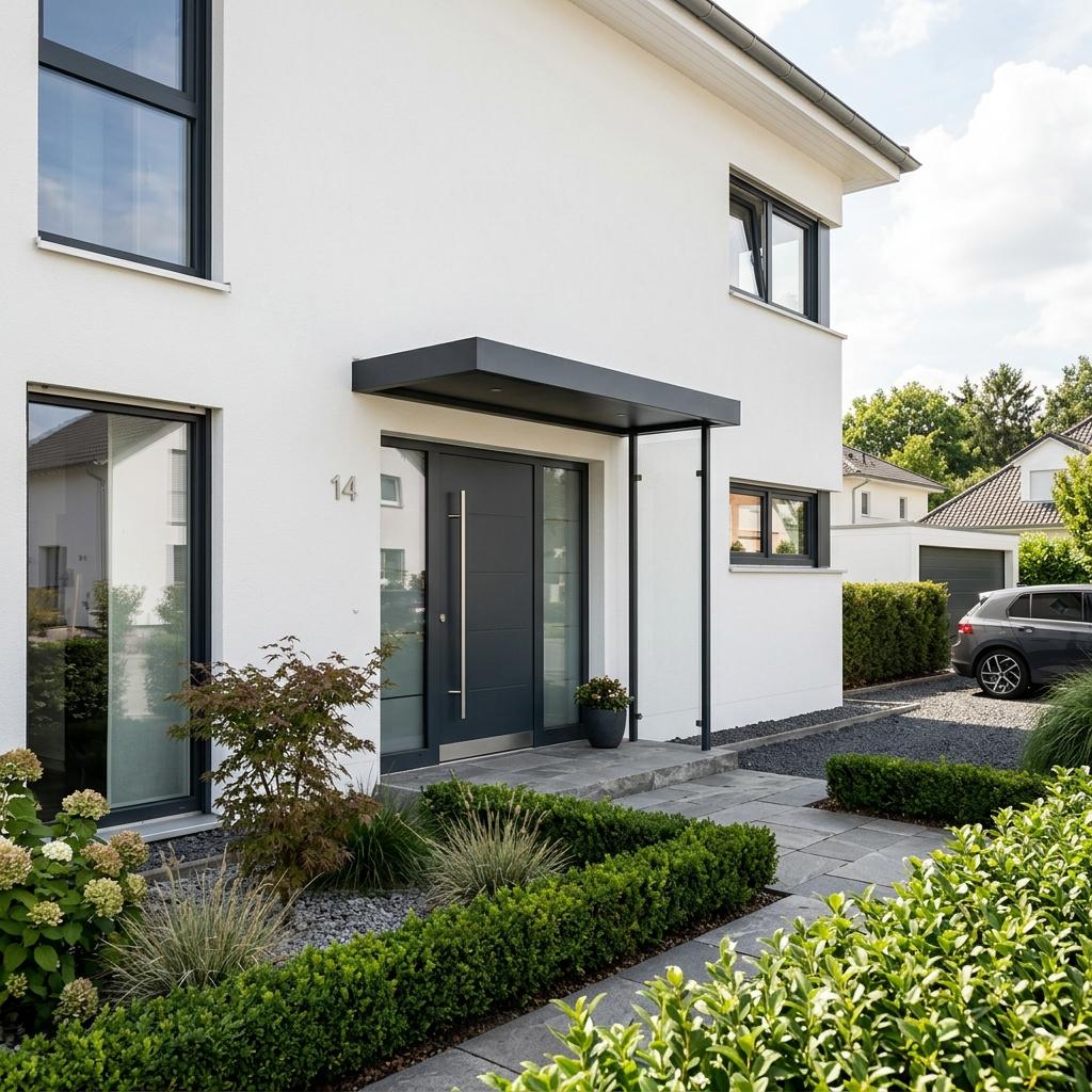 Eingangsüberdachung mit klarer Linienführung