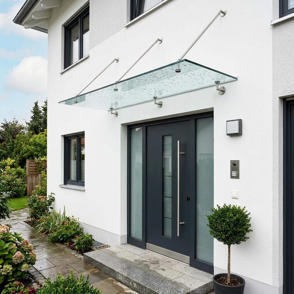 Modernes Glasvordach am Hauseingang