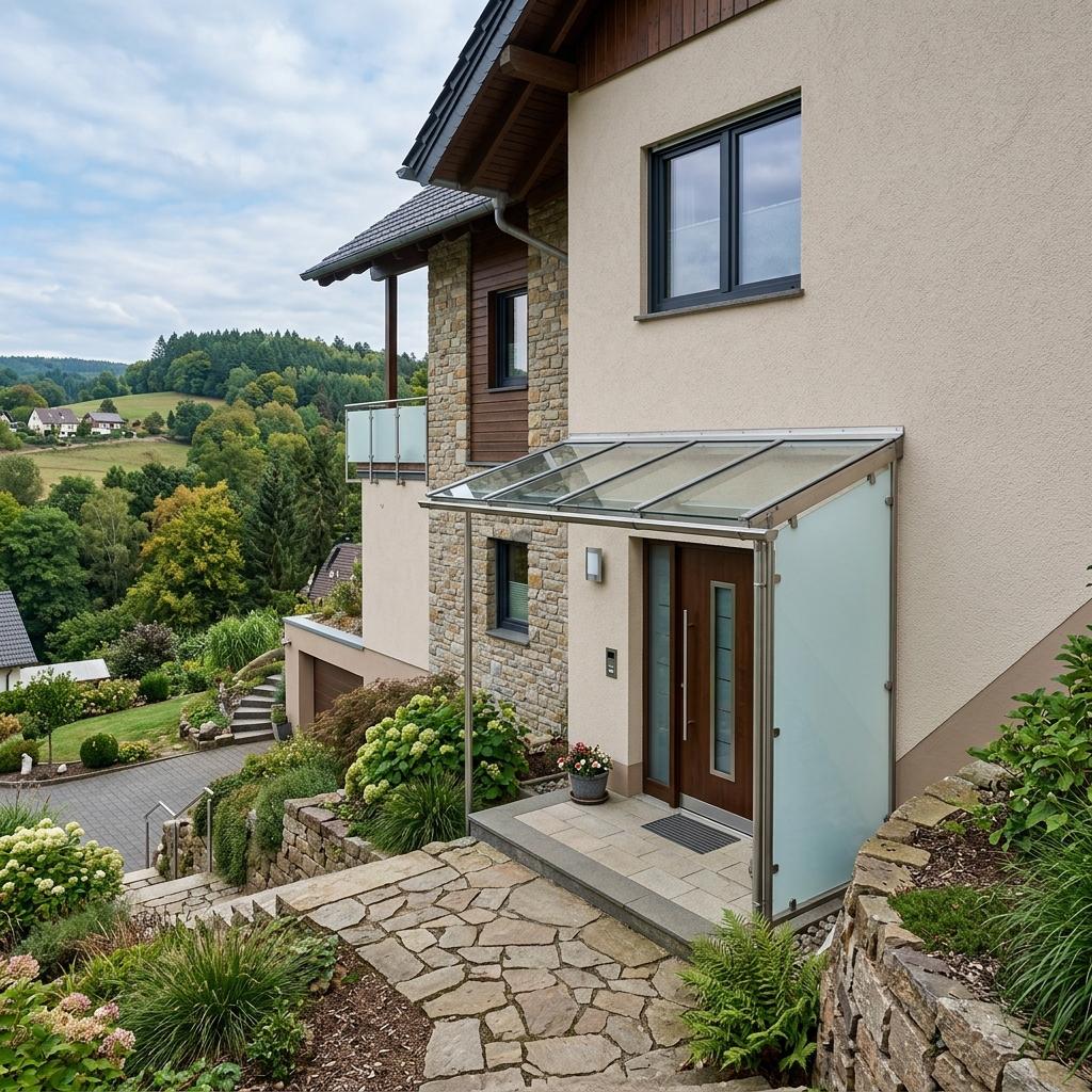 Vordach mit Seitenteil in Hanglage